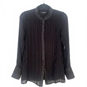 Mos Mosh Mandarin Collar Sheer Striped Black Blouse Shirt Top Small